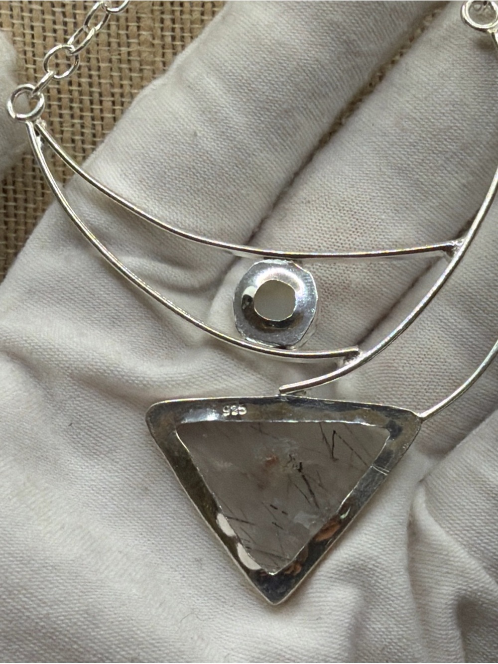 Artisan Rutile Quartz & Rainbow Moonstone Sterling Silver Necklace - Picture 6 of 7